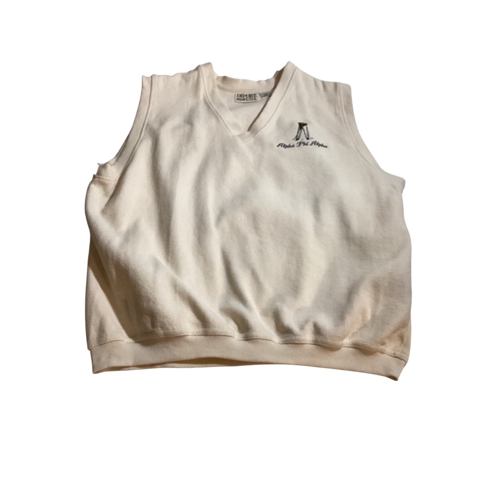 Vintage USA Mens Vest XL Cream Alpha Phi Alpha Golf Embroidery V Neck Cotton 871